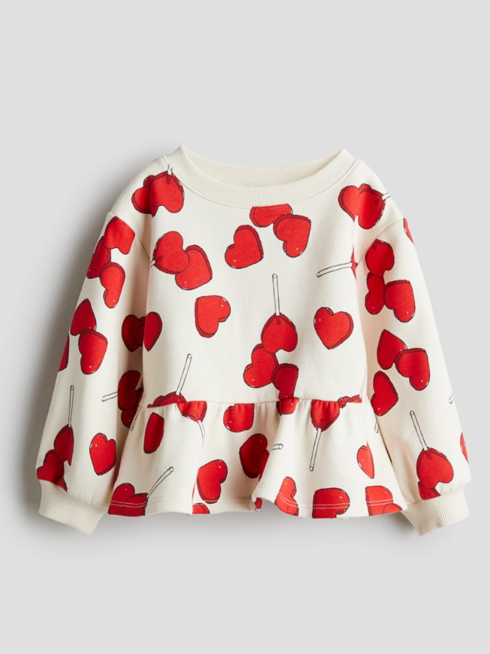 H&M Peplum Hearts Sweater Cream Red